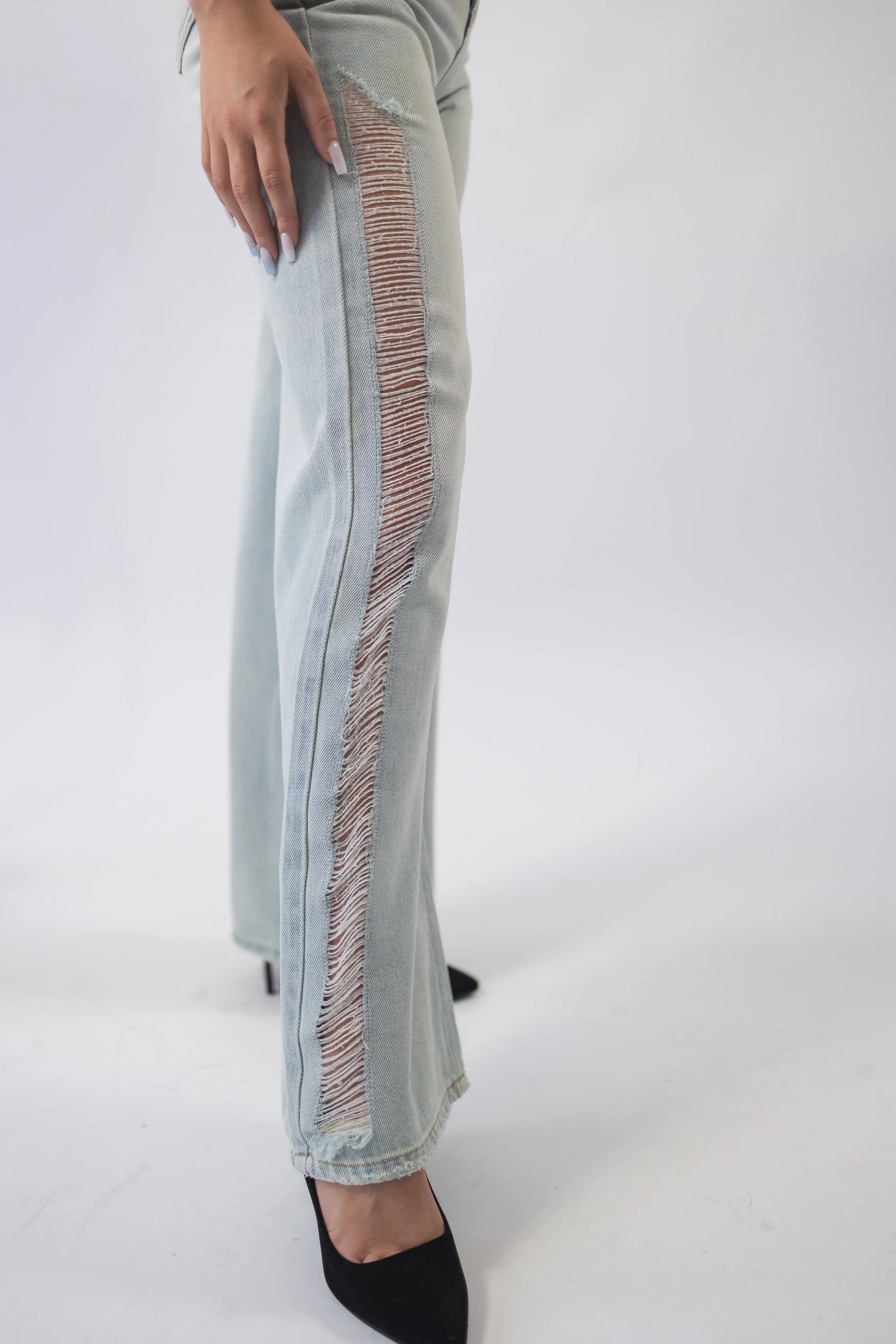 Blugi dama wide leg cu decupaj lateral - Lemus