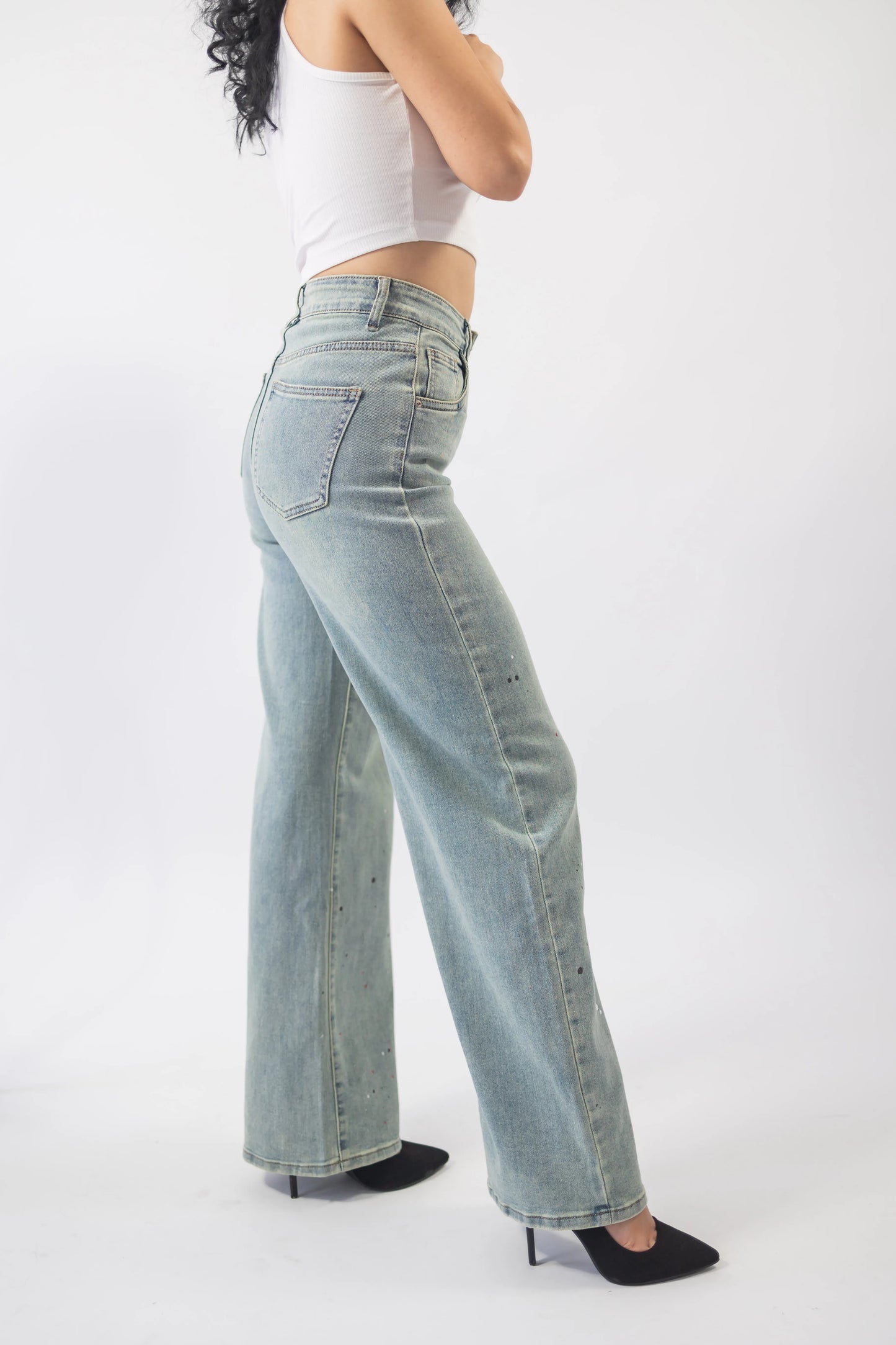 Blugi wide leg cu stropi de vopsea - Lemus