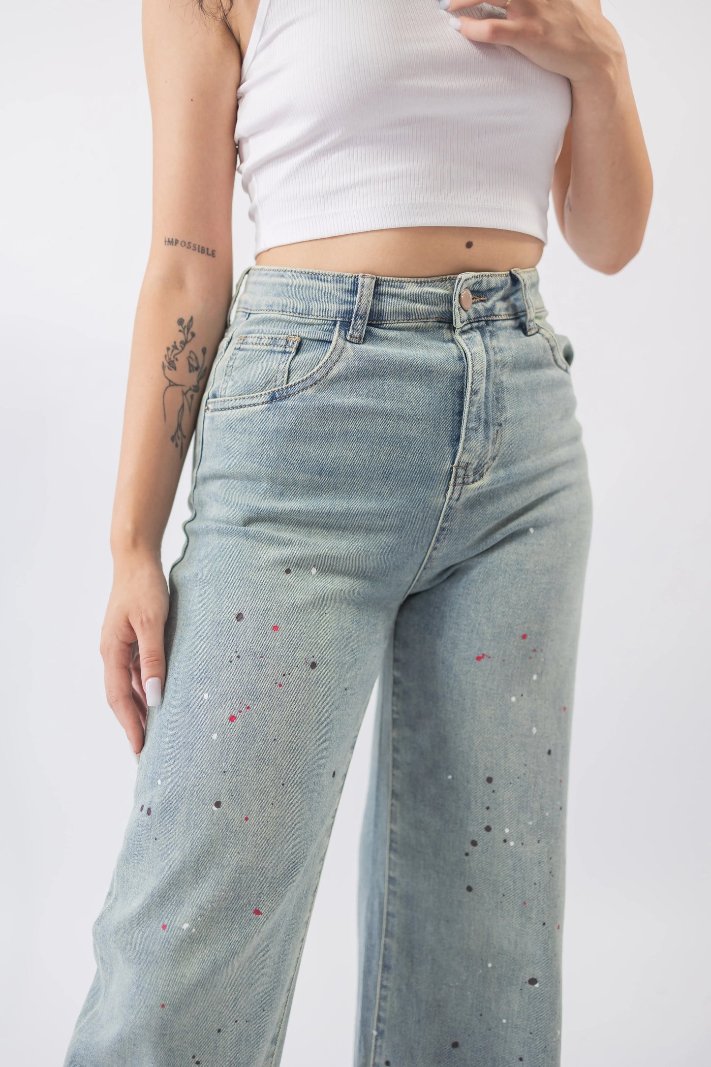 Blugi wide leg cu stropi de vopsea - Lemus