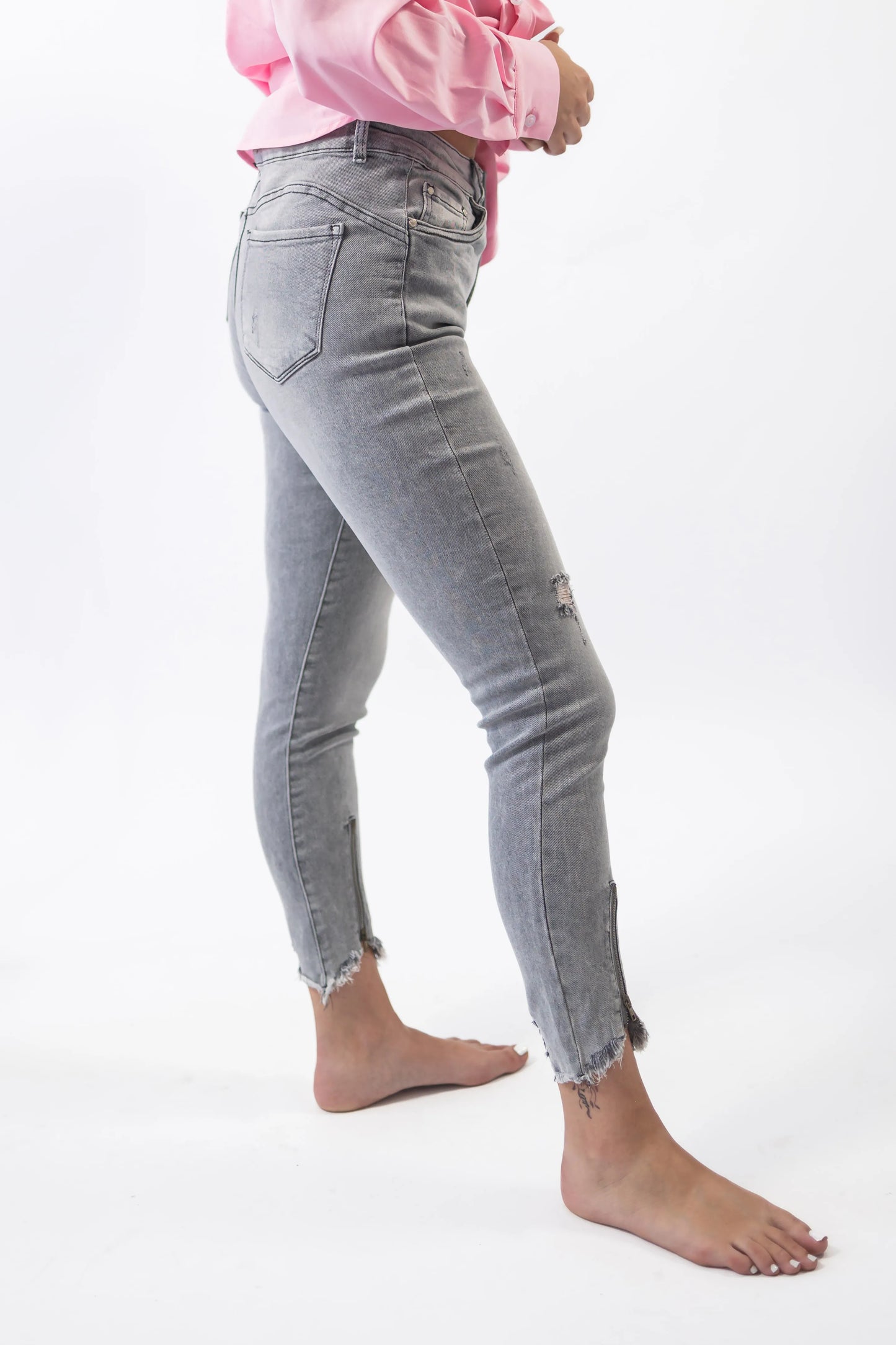 Blugi gri cu fermoar decorativ - Lemus