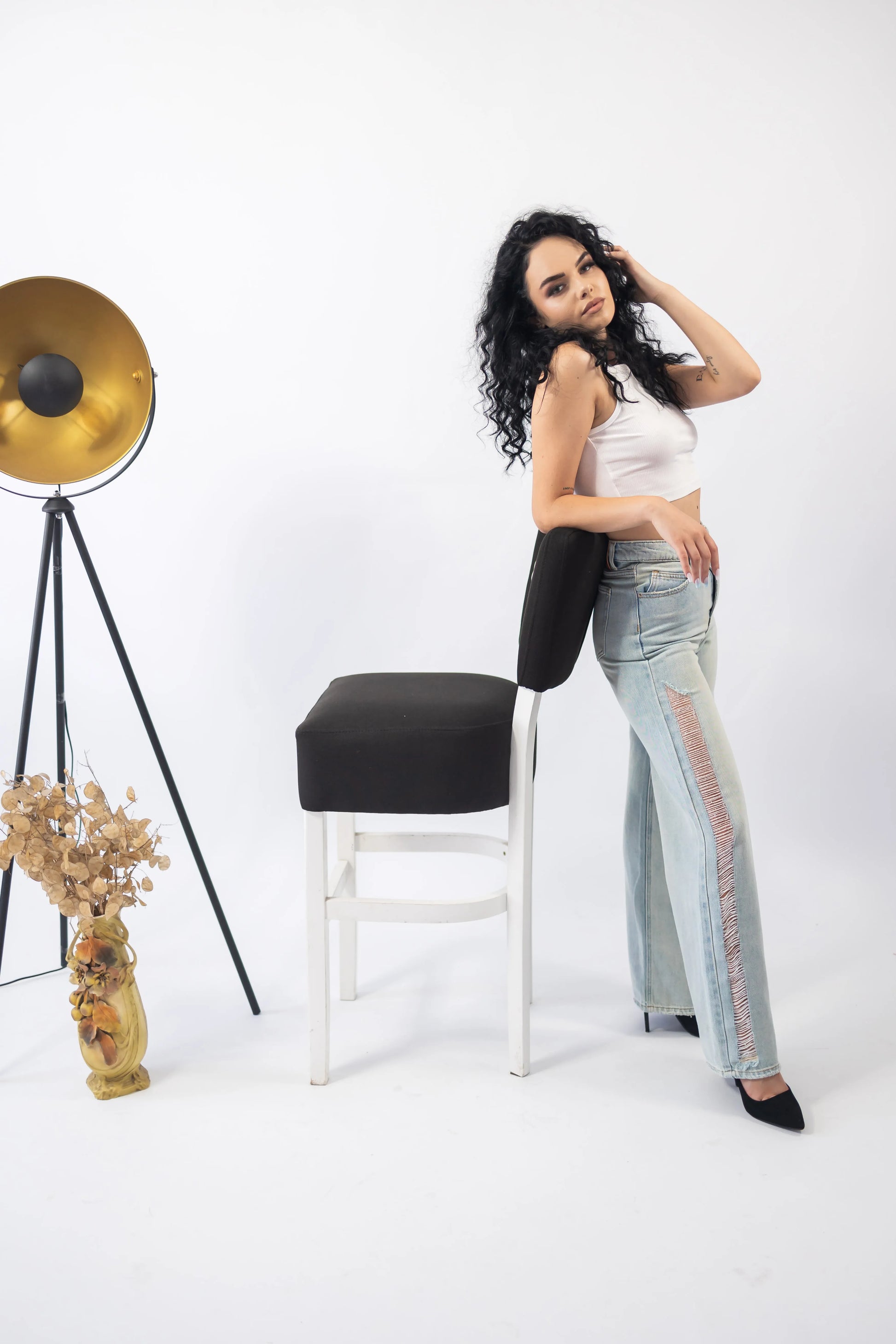 Blugi dama wide leg cu decupaj lateral - Lemus