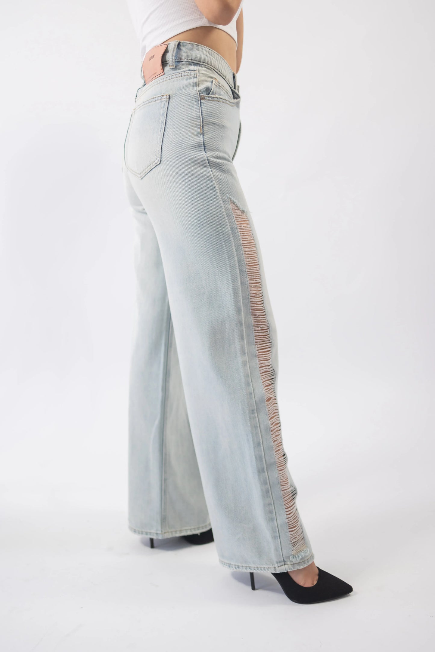 Blugi dama wide leg cu decupaj lateral - Lemus