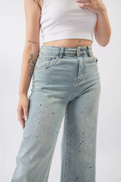 Blugi wide leg cu stropi de vopsea - Lemus