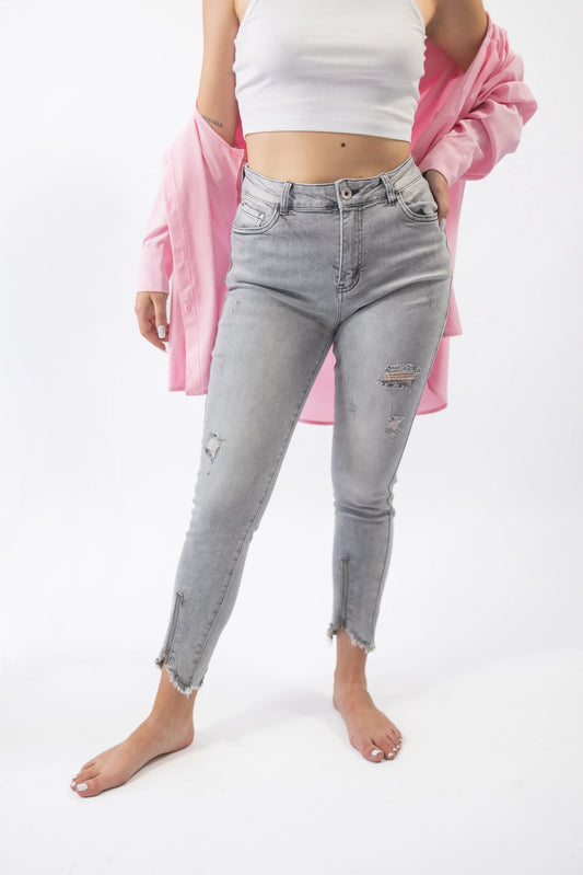 Blugi gri cu fermoar decorativ - Lemus