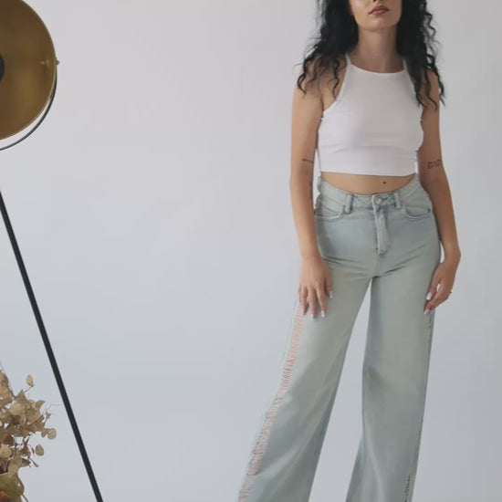 Blugi dama wide leg cu decupaj lateral - Lemus