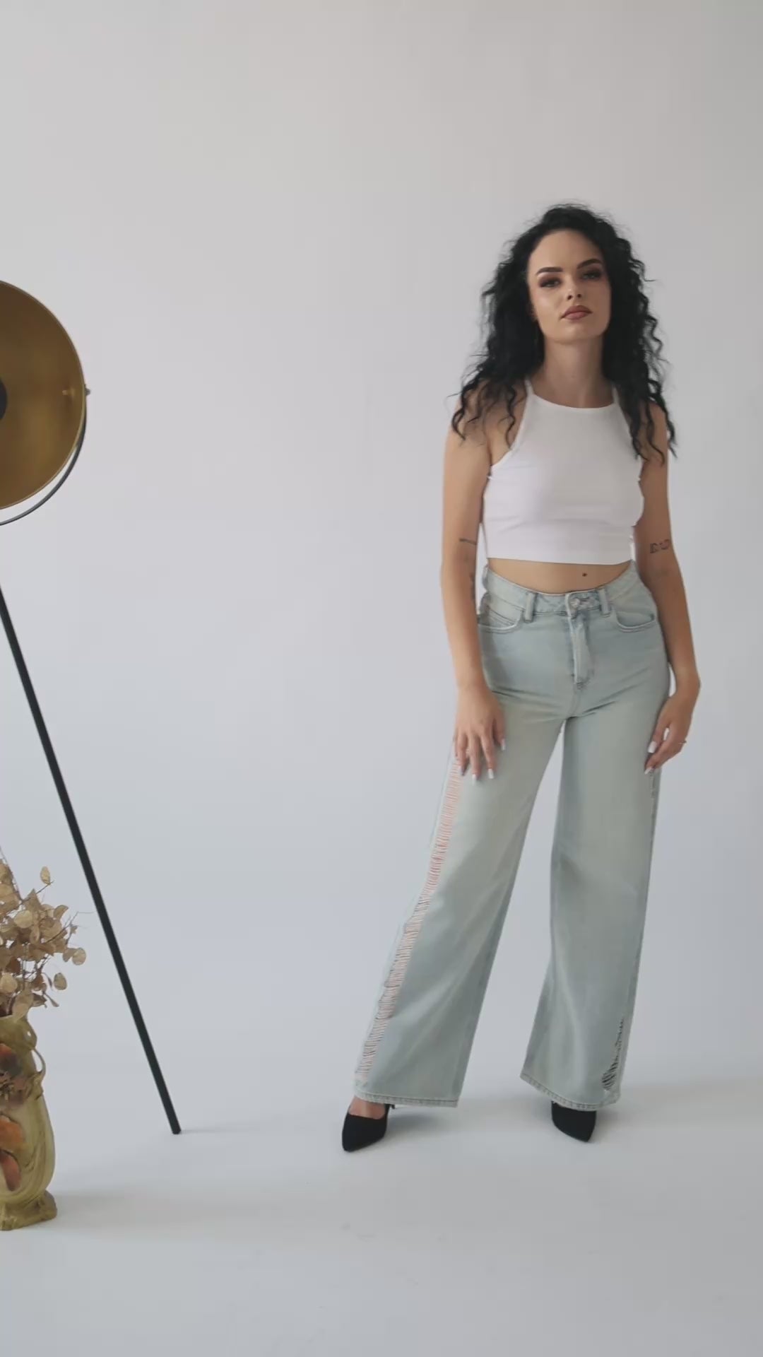 Blugi dama wide leg cu decupaj lateral - Lemus