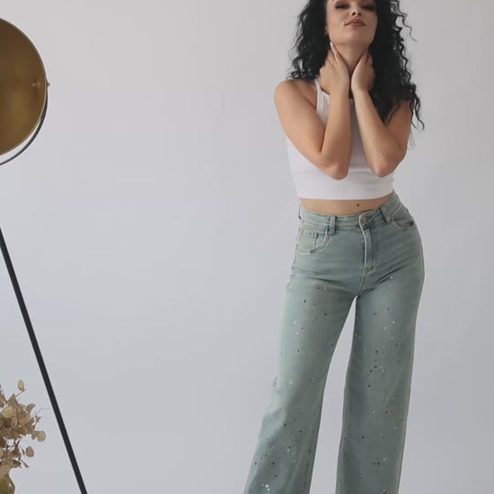Blugi wide leg cu stropi de vopsea - Lemus