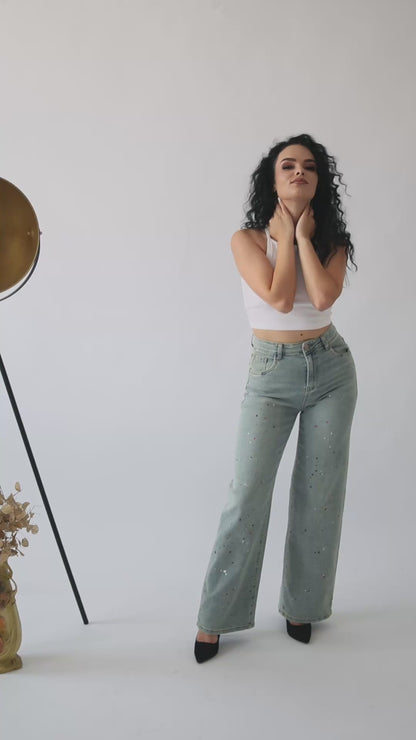 Blugi wide leg cu stropi de vopsea - Lemus